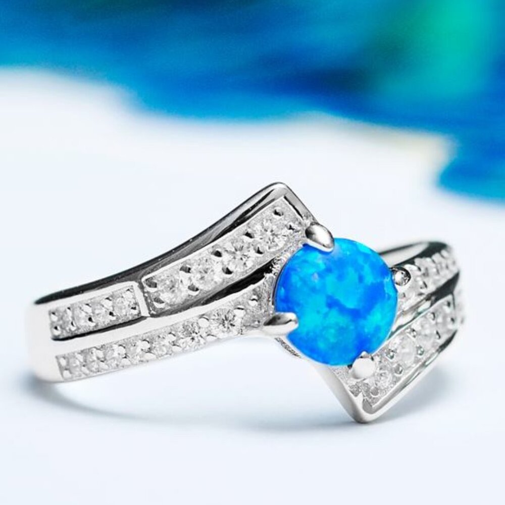 Blue Opal ring, size 7, 925 Sterling Silver Charmed Aroma